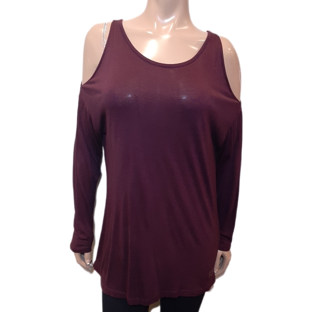 💠 CALVIN KLEIN JEANS Cold Shoulder Tunic Top Slouchy Long Sleeve Scoop Neck